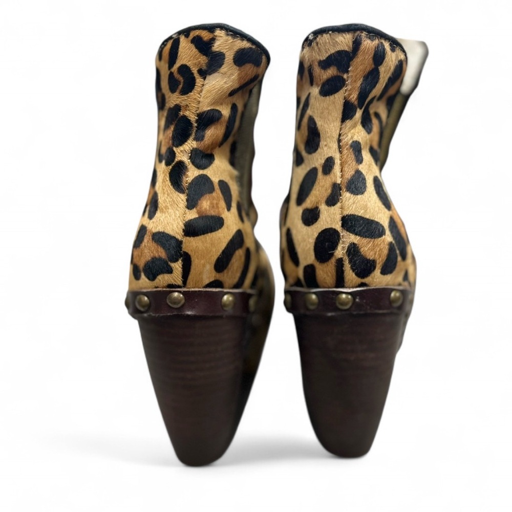 Leopard pony hair wedge ankle boots wood heel size 10 - Picture 2 of 4